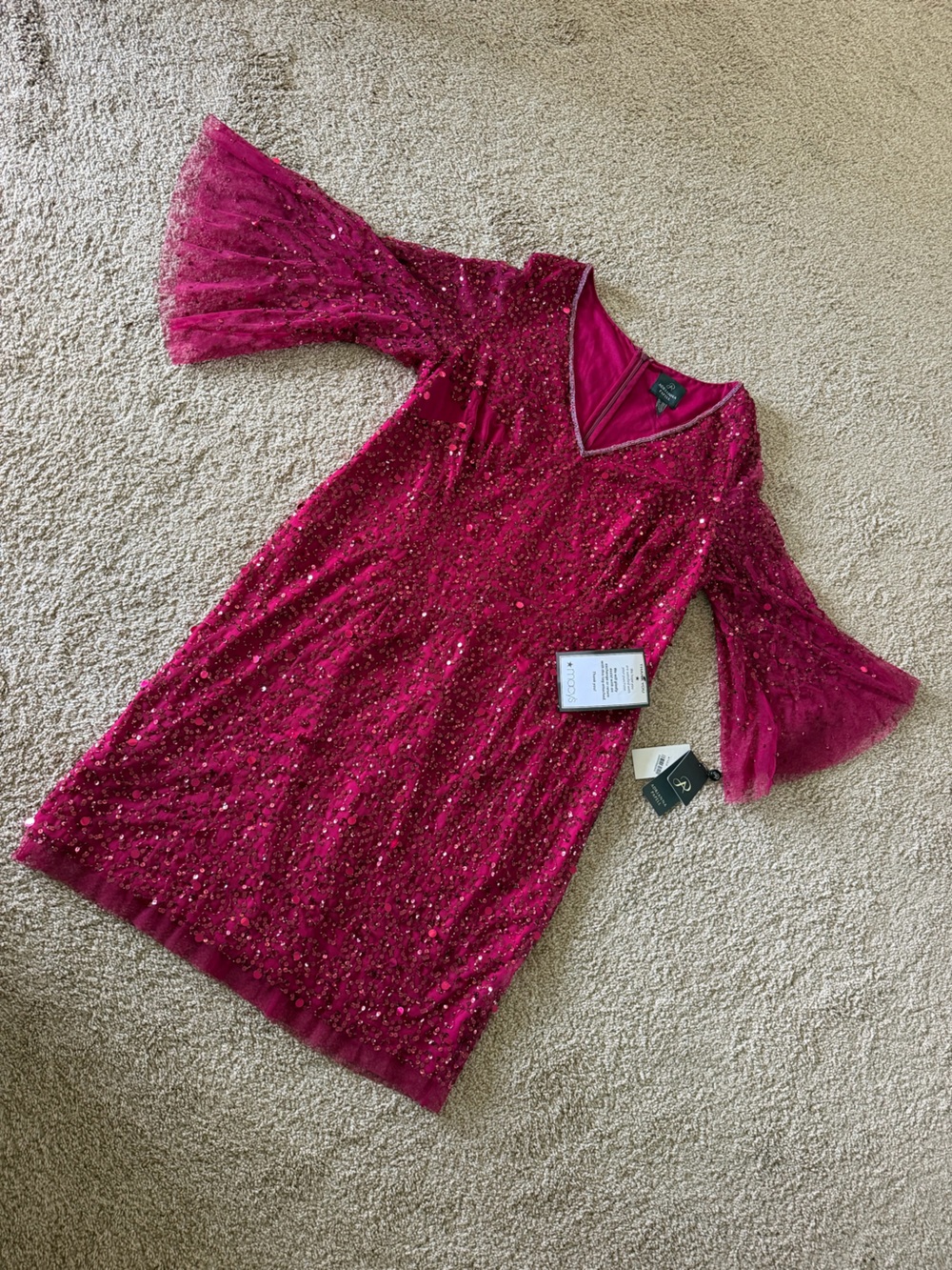 Adrianna Papell Fuchsia Sequin Mesh Evening Gown
